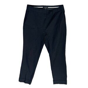 Ann Taylor Cuffed Trouser Pants Black Stretch Cropped Size 8 Flat Front